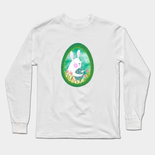 Cute white bunny with floral easter egg decoration, version 3 Long Sleeve T-Shirt